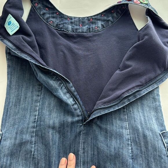 PUMPKIN PATCH Pinafore Dress US Sz‎ 9 Denim Look Lined Zip Pockets Button Trim - Picture 11 of 16